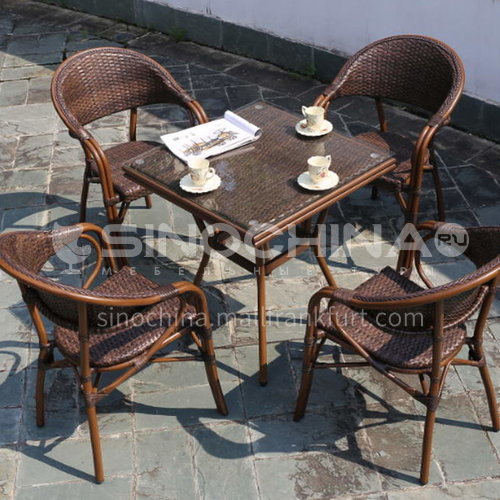 MSSM-style outdoor leisure tea table/aluminum tube+tempered glass+rattan double-sided